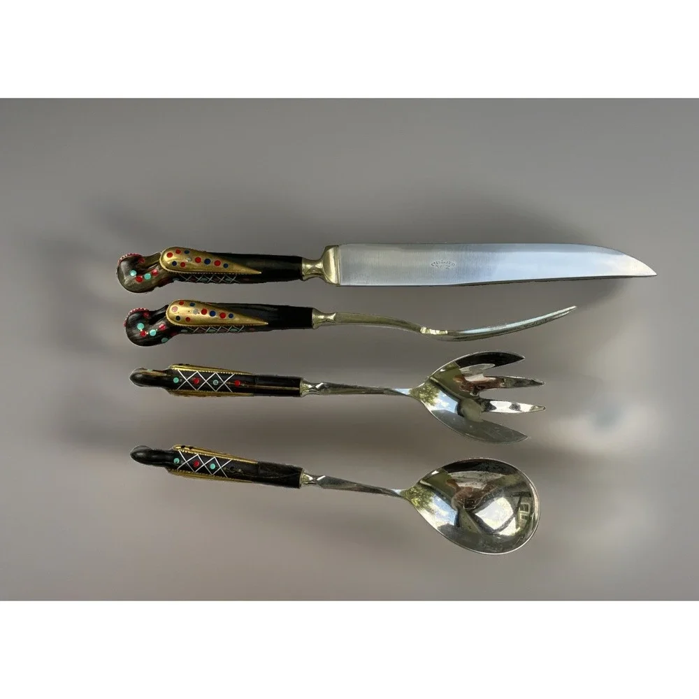 Vtg 50s Alfred Haddad Jezzine Bird Rooster Salad Spoon & Carving Set*AS IS READ*